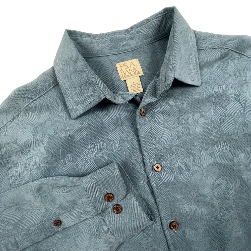 Jos. A. Bank Mens L Vacation In Paradise Floral Jacquard LS Button Up Shirt Blue